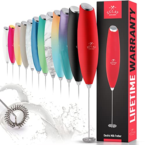 milk steamer red - Zulay Milk Frother for Coffee with Upgraded Titanium Motor - Handheld Frother Whisk, Milk Foamer, Mini Blender and Electric Mixer Coffee Frother for Frappe, Latte, Matcha, No Stand - Red