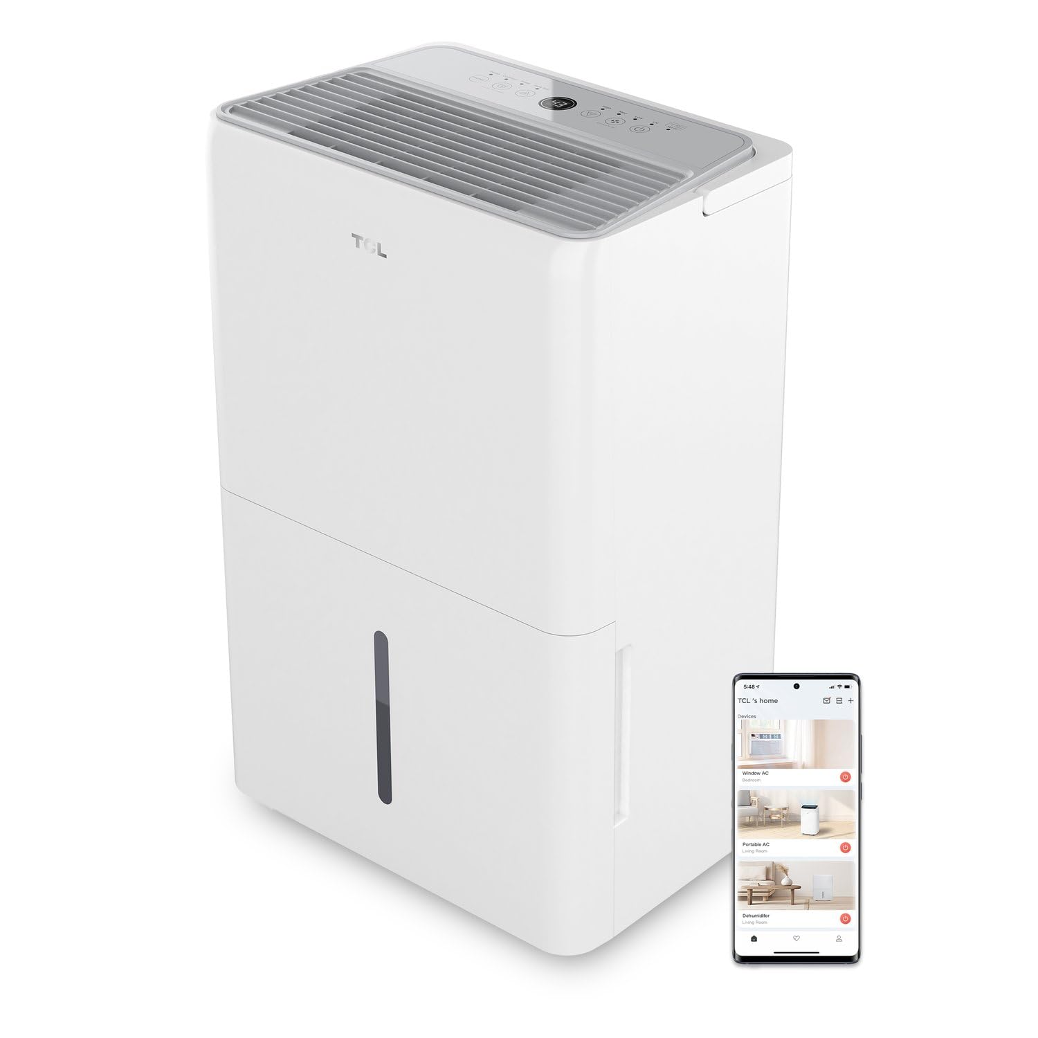 TCL 2000 Sq. Ft. Smart Dehumidifier, Energy Star Most Efficient 2024, Ultra-compact, 25 Pints Per Day, Ideal for Basements, Rooms, and Other Living Spaces, Works with Alexa/Google Assistant – H25D44W 25 Pint without pump