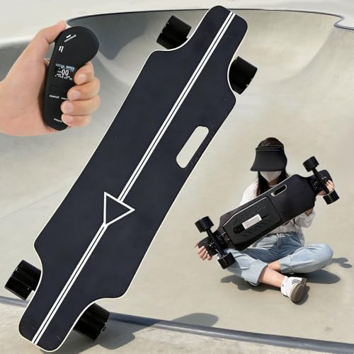 moupeaktain Monopatín Eléctrico para Adultos, Autonomía De 15 Km, Velocidad Máx De 25 Km/H, Longboard con Motor De Cubo De 350 W Y Remoto, para Desplazamientos Urbanos En Campus Universitarios