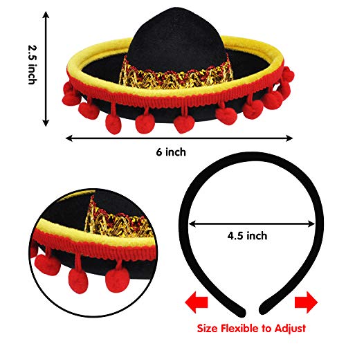 6 PCS Cinco De Mayo Fiesta Fabric and Straw Sombrero Headbands Party Costume for Fun Fiesta Hat Party Supplies, Luau Event Photo Props, Mexican Theme Decorations, Dia De Muertos and Party Favors - Thumbnail 3