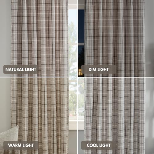 Image of Madison Park Plaid Curtain, Fleece Lining, 1 Panel, 50x95 Brown Front Tab