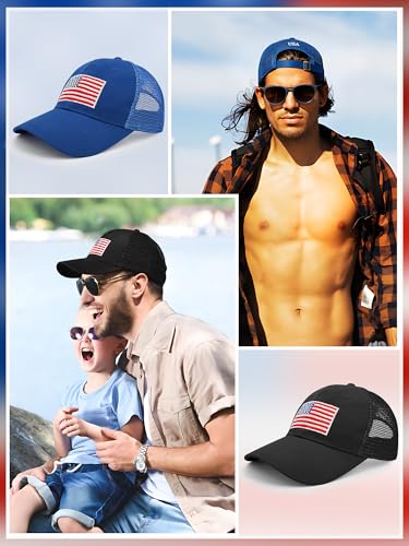 Image of 4Pcs USA Hats for Men Patriotic Hat Embroidered American Flag Baseball Cap | Classic USA Hat & USA Cap Set | 100% Cotton | American Flag Hats for Men Women | Adjustable Baseball Cap for Daily Wear