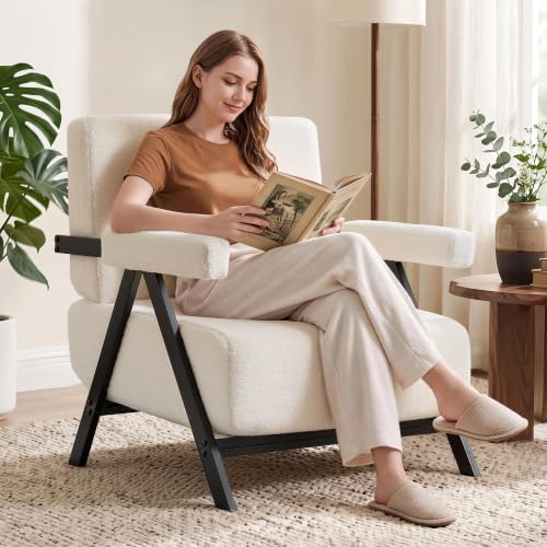 Korser Upholstered Accent Chair, Sherpa Armchair with Metal Frame...