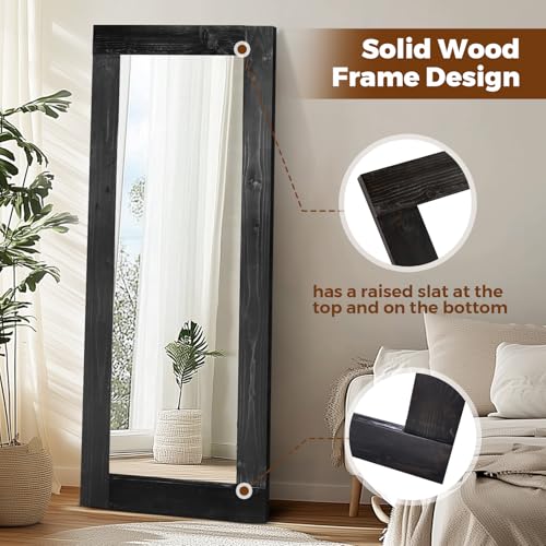Image of 58x24in Full Length Mirror, Solid Wood Convex Frame, Black