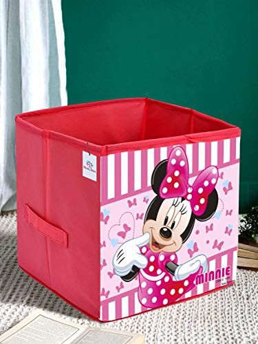 Image of Heart Home Disney Minnie Print Non Woven Large Size Fabric Foldable Laundry Basket and Small Size Cube Toy, Books, Shoes Storage Box with Handle (Set of 2, Pink)-HEART11895, Standard