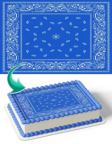 Cakecery Classic Bandana Blue Edible Cake Image Topper Birthday Cake