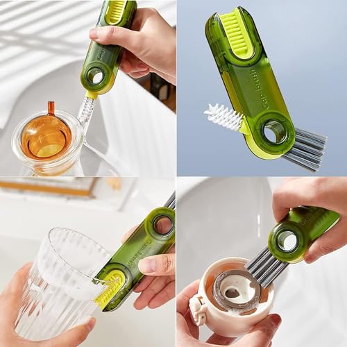 Image of ALOUD CREATIONS polypropylene (Pack of 2) 3 in 1 Multifunctional Bottle Cleaning Brush for Bottle Cap|Cup Cleaner Brush|Multipurpose Tool for Crevices, Grooves, Lid, Straw|Cup Lid Gap Cleaning Brush