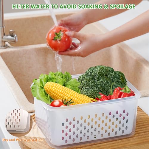 5 PCS Fruit Storage Containers for Fridge, Leakproof Food Storage Containers with Removable Colander, Dishwasher & Microwave Safe, Produce Saver Container Keep Berry Fruit Vegetable Fresh Longer by KEISSCO - Used condition - Image 7