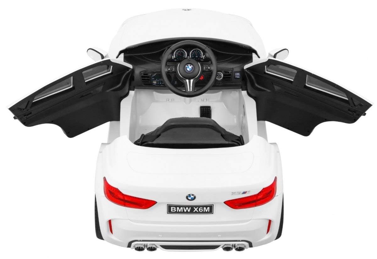BMW X6M 12V Auto Elettrica per Bambini con Telecomando Parentale – Macchina Elettrica con Sedile in Pelle, Ruote in Gomma EVA, Luci LED, Porte Apribili, MP3 USB, Soft Start, Carico 30 kg Bianco