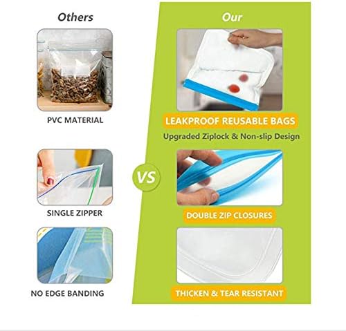 ジップロックバッグ冷凍庫バッグ 15ピース/シリコンフードバッグの再利用可能な新鮮な保持バッグフルーツと野菜シールバッグ漏れ防止食品