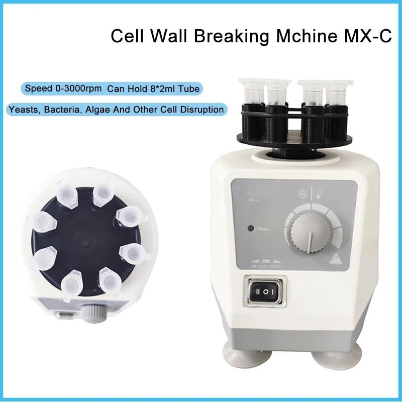 Vortex Mixer Zellwand-Brechmaschine 8 * 2ml Reagenzglas MX-C Hefe Bakterien Algen Vor-tex-Mischer Zelldisruptor Einstellbare Geschwindigkeit 0-3000rpm