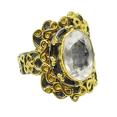 Bague en argent 925 rhodié noir et pierre quartz pour vos soirées