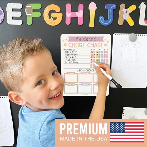 Image of Hadley Designs Magnetic Chore Chart for Kids Multiple Kids - Dry Erase Family Chore Chart for Fridge, Weekly Chores Checklist Kid, Behavior Charts for Home, Classroom Muted Chores Board in School