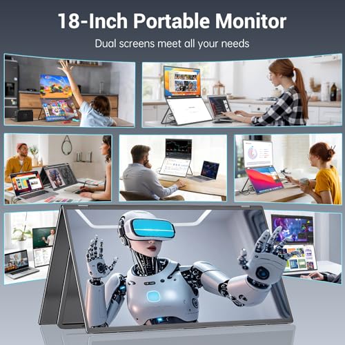 Image of InnoView 18.5 inch Dual Portable Monitor 100Hz 2K 2560x1600P 100% sRGB Foldable & Stackable Design with 315 Screen Adjustment | DP /USB-C /HDMI, Second Monitor for Laptop, Mac, Windows