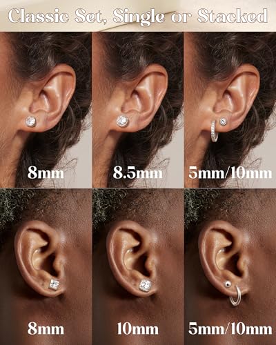 BESTEEL S925 Sterling Silver Stud Earrings for Women Men - Hypoallergenic 18K Gold Plated Hoop Earring Big Round Square Simulated Diamond Halo Studs Earrings for Sensitive Ears2