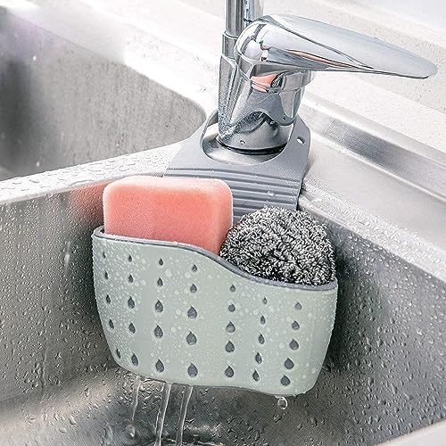SKY-TOUCH Kitchen Sink Shelf Sink Storage Basket Soap Sponge Drain Rack Holder for Sponges Soaps and Cleaning Brushes Sink Accessories