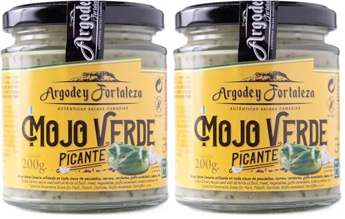 Argodey Fortaleza Mojo Verde Picante 200g - Autentica Salsa Canaria Perfecta y Versatil para Untar con Pan, Tostadas, Arepas, Papas. Sin Conservantes ni Aditivos Artificiales (Paquete de 2)