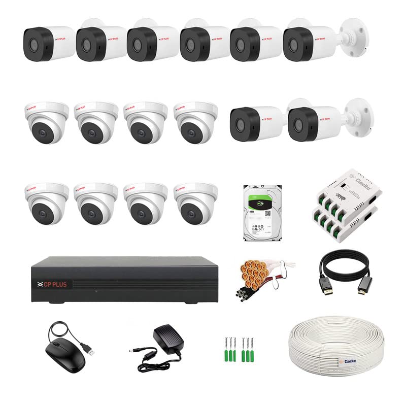 Image of CP Plus 16 Channel DVR + 5MP 8 Dome & 8 Bullet Cameras with Audio Recording (Day /Night Vision) + 4TB HDD + Copper Cable Roll (1+3) + 8 CH Power Supply 2 Nos + BNC & DC Full Combo Kit