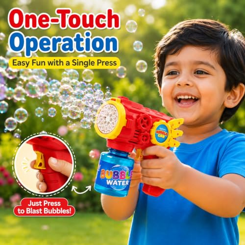 Image of Lifelong Bubble Gun for Kids | Automatic Bubble Machine with LED Light | AA Battery Operated with 100ml Bubble Solution | Durable Build for Outdoor Indoor Fun | Gatling Bubble Gun Gift for Boys, Girls