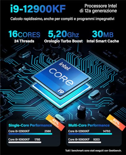 GREED® Ultra V2 PC fisso Intel Core i9 12900KF - Desktop veloce + computer per ufficio e casa con 5,2 GHz - 16 GB di RAM - Disco SSD da 1 TB + HDD da 1 TB - DVD+RW - USB 3.1 - Wi-Fi, W11 Pro - PC Desktop - Immagine 1
