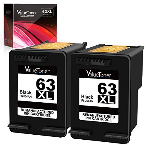Valuetoner Remanufactured Ink Cartridge Replacement for HP 63XL 63 XL High Yield for Envy 4520 4512 4516 Officejet 5252 3830 3833 4655 5255 Deskjet 1112 2130 3630 3634 Printer (Black, 2 Pack)