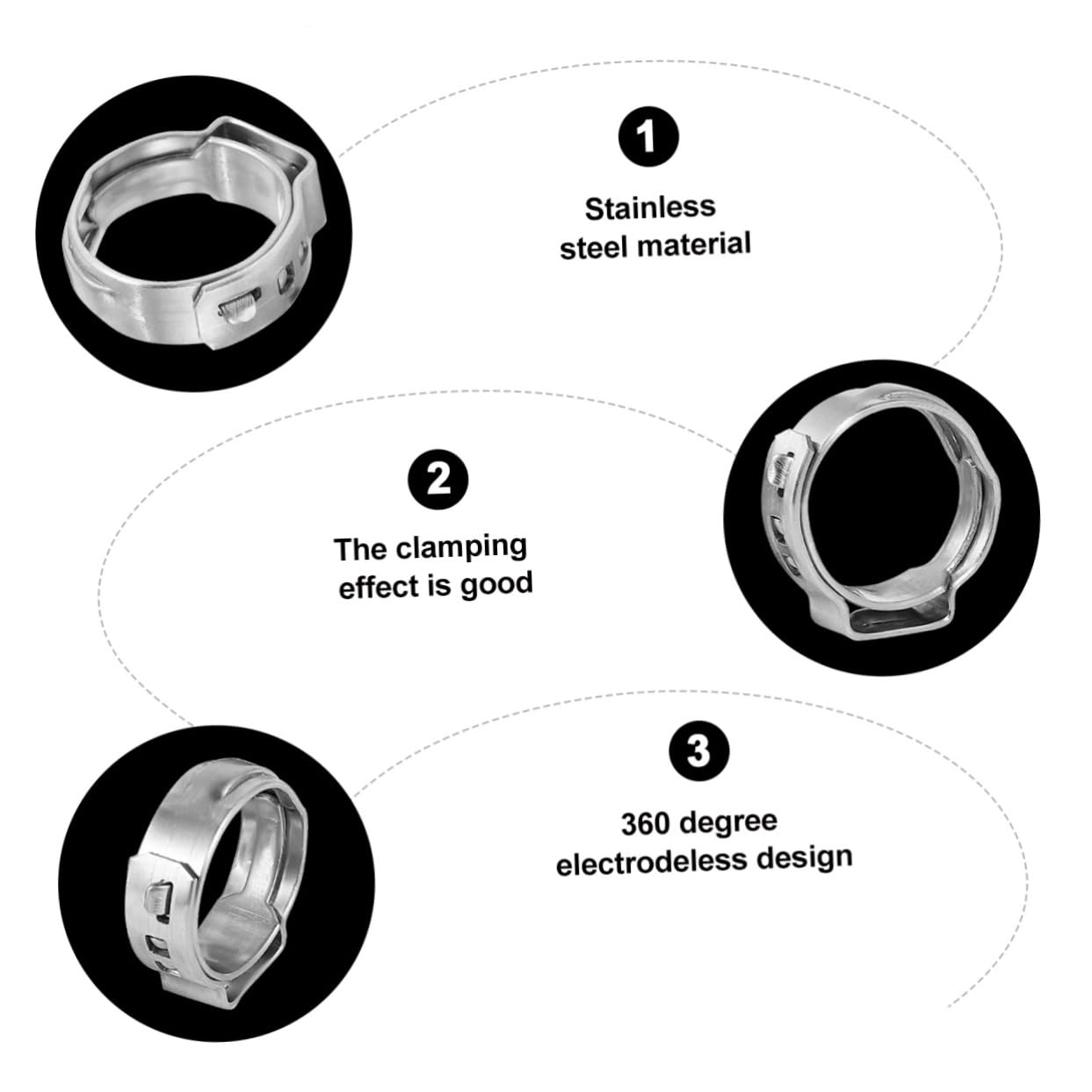 WOONEKY 50pcs Stainless Steel Single Ear Clamp Clamps Worm Gear Hose Clamp Worm Drive Hose Clip Drive Hose Clip for Gas Pipe Dryer Hose Clamp Adjustable Worm Drive Clamp Tube Clamp Silver