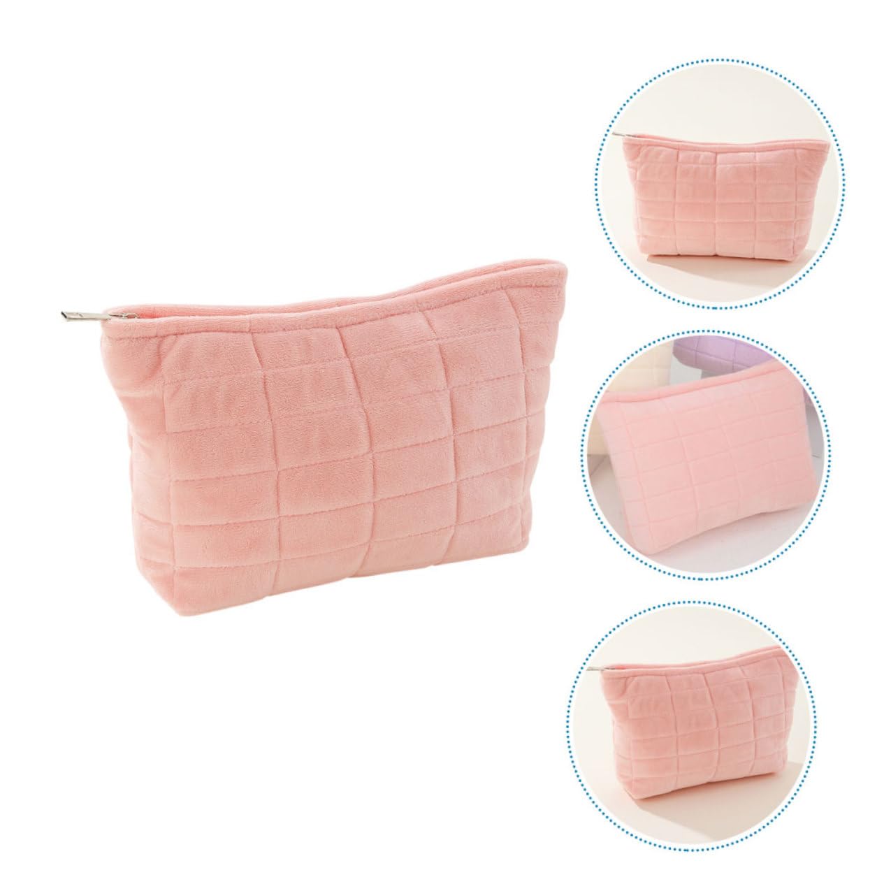 Healeved cosmétique portable Se maquiller sacs trousses de toilette organisateur de trousse de maquillage grand à brosse à maquillage Peluche rose