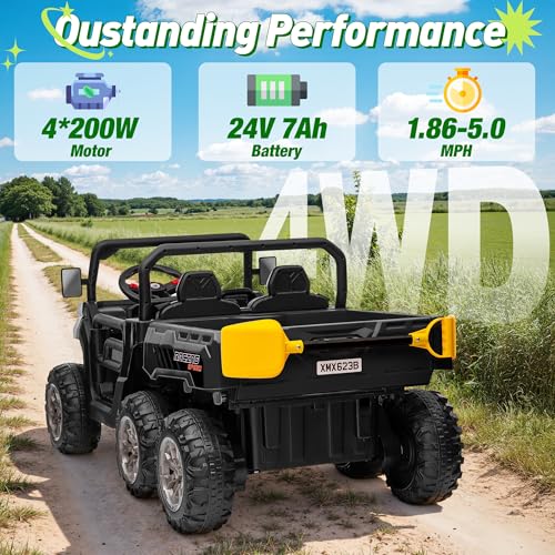 Image of 24V Ride on Dump Truck, XL 2 Seater Ride on Cars with Remote Control, 4x200W Powerful Motors, 6-Wheel Suspensions, Electric Dump Bed, Shovel, Kids UTV for Boy Girl