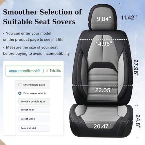 Image of Coverado Waterproof Nappa Leather Car Seat Covers, Automotive Seat Covers,Front Car Seat Cushion & Car Seat Protector, Seat Covers Universal Fit for Most Cars, SUVs,Trucks,Black&Gray