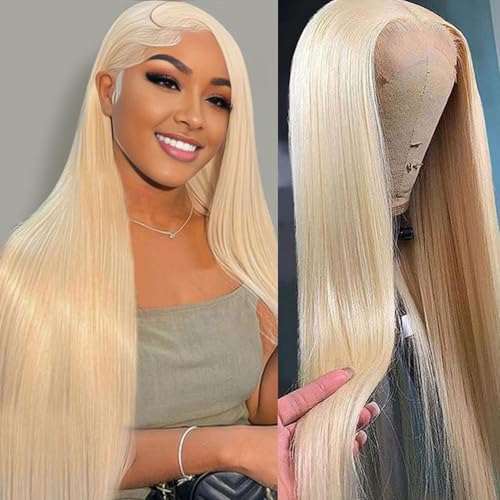 Image of LETMIEO 28 Inch 613 Lace Front Wig Human Hair Pre Plucked Blonde 13x6 HD Straight Lace Frontal Wigs Glueless Wigs Human Hair Blonde Lace Front Wigs