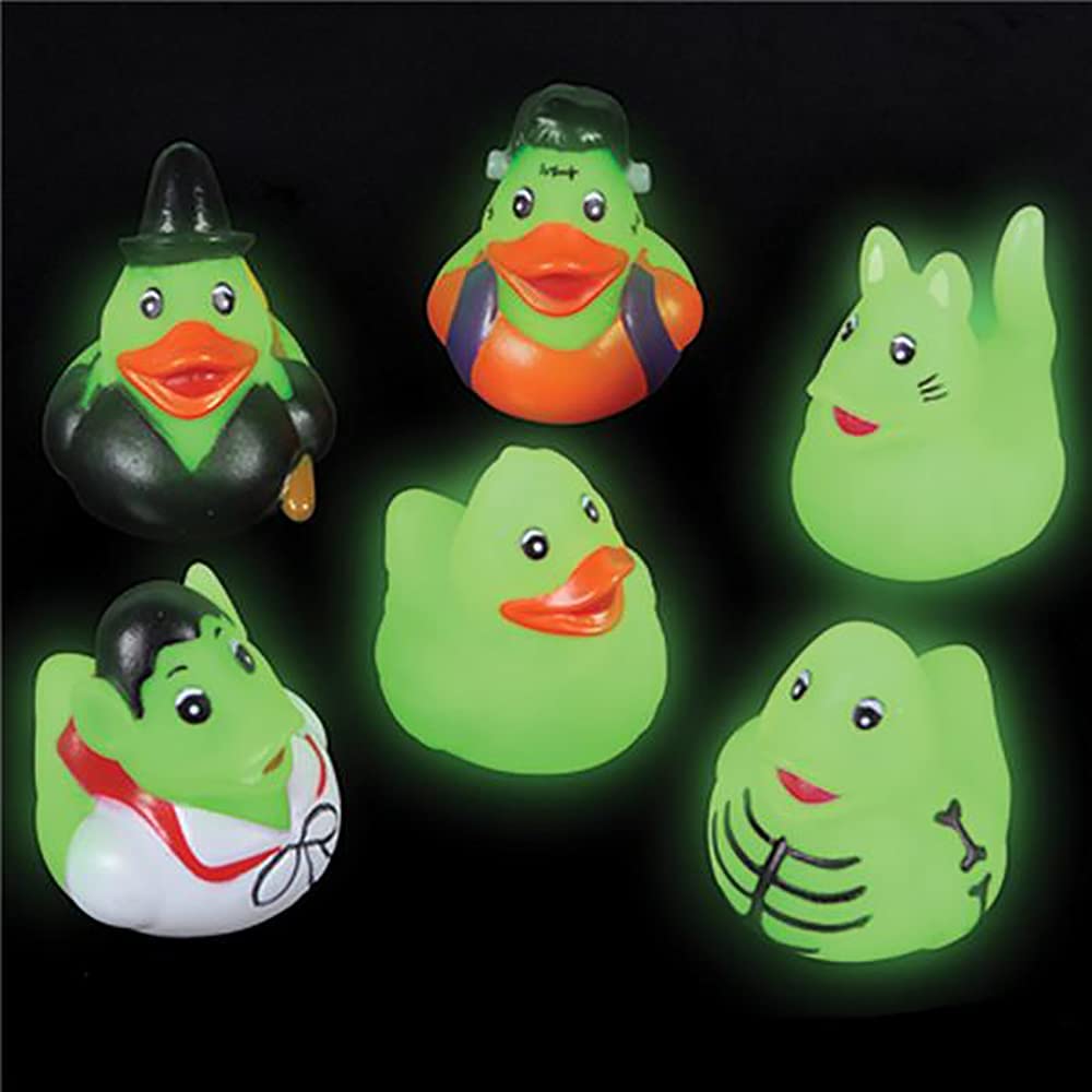 24 PCS Halloween Glow Ducks Bath Toys, Rubber Ducks for School Classroom Prizes, Glow in The Dark Duckies for Trick or Treating Goodie Bag Fillers,