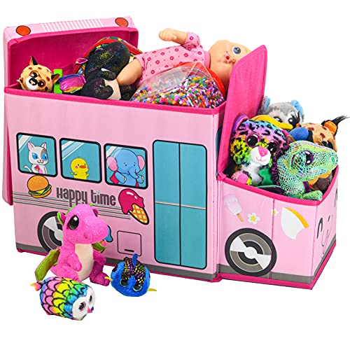 Junior size Toy box for girls, KAP Children's Decorative storage bin, LED Light up Toy Box, toy chest pink, toy chest for girls, great for books, toys, and small games,