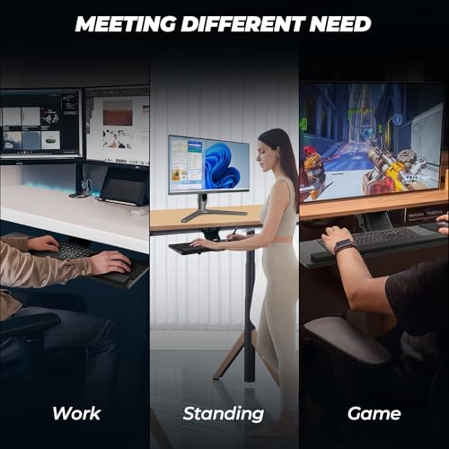 Ergonomic Keyboard Tray Under Desk，Large Size Keypad Tray Holder， 360° Adjustable Slide Out Keyboard Tray Under Desk with Mouse Pad & Wrist Rest， Suitable for Office/Game/Home - Thumbnail 6