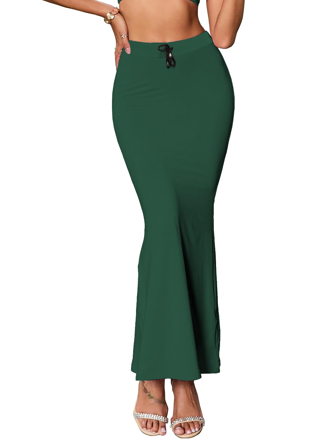 Sugathari Traditional Dark Green Micro Fiber Solid Saree Shapewear For Women (Sw Fishcut Bottle Green M)