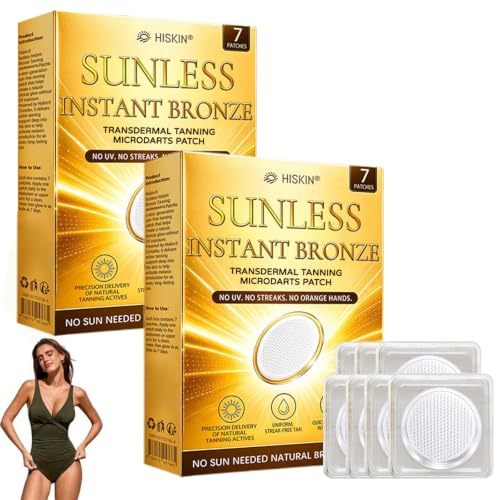 Hiskin Sunless Instant Bronze Tanning Microneedle Patch - 7 Pieces Sun Free Glow Micro Needle Patch Glow Tanning Patches Natural Ingredients Suitable For All Skin Types(2 PCS)