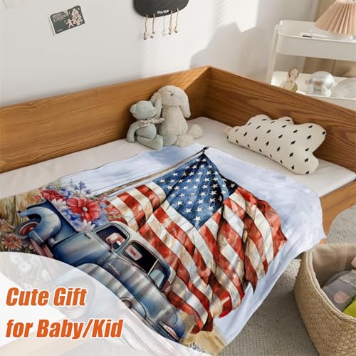 Image of YeeJu Patriotic Throw Blanket for Kids Small 4th of July Memorial Day Fourth of July Blanket for Girls Boys Child Baby Couch Bed Red White Blue Blankets Stars American Veteran Day Blanket 40x50
