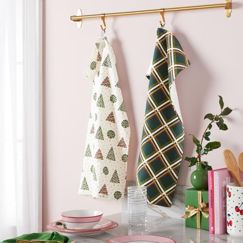 Kate-Spade-New-York-Holiday-Confetti-Acrobat-Plaid-Holiday-Kitchen-Towels-2-Pack-Set-100-Cotton-with-Metallic-Print-Lint-Free-Absorbant-CreamGreen-17×28 Kate Spade New York Holiday Confetti Acrobat Plaid Holiday Kitchen Towels 2 Pack Set 100 Cotton with Metallic Print Lint Free Absorbant CreamGreen 17×28