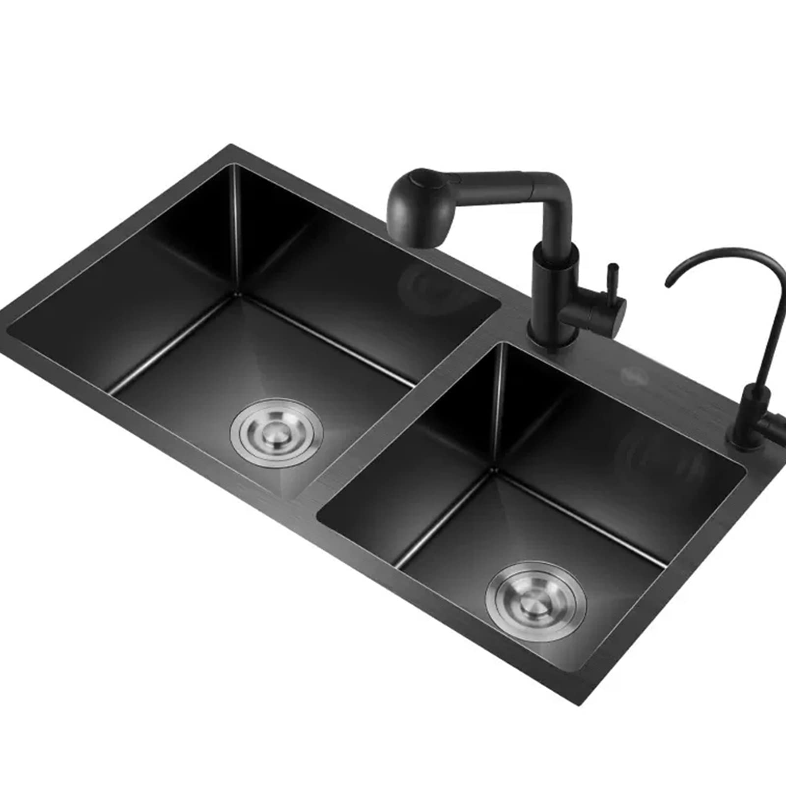 YADZISW Black Kitchen Sink Stainless Steel Double Bowl Large with Faucet Restaurant Accessories Included (Size : 75x41x21cm)