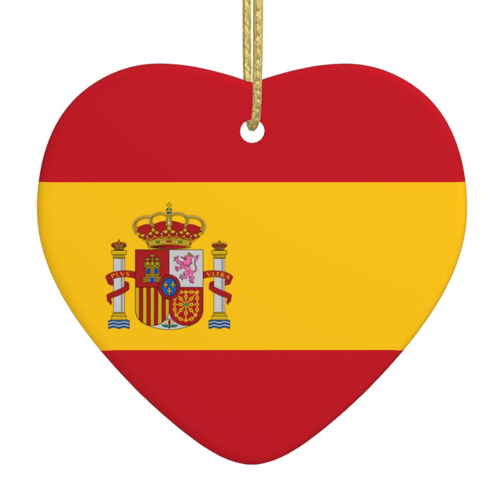 Spanish Flag Ceramic Christmas Heart Pendant with Silk Thread, Christmas Tree Home Decoration