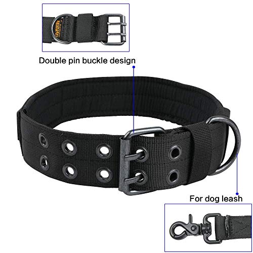 Excellent Elite Spanker 1.5" Width Military Dog Collar Adjustable Metal D Ring & Buckle Working Dog Collar For Medium Large Dogs(Black-L) #TOP4