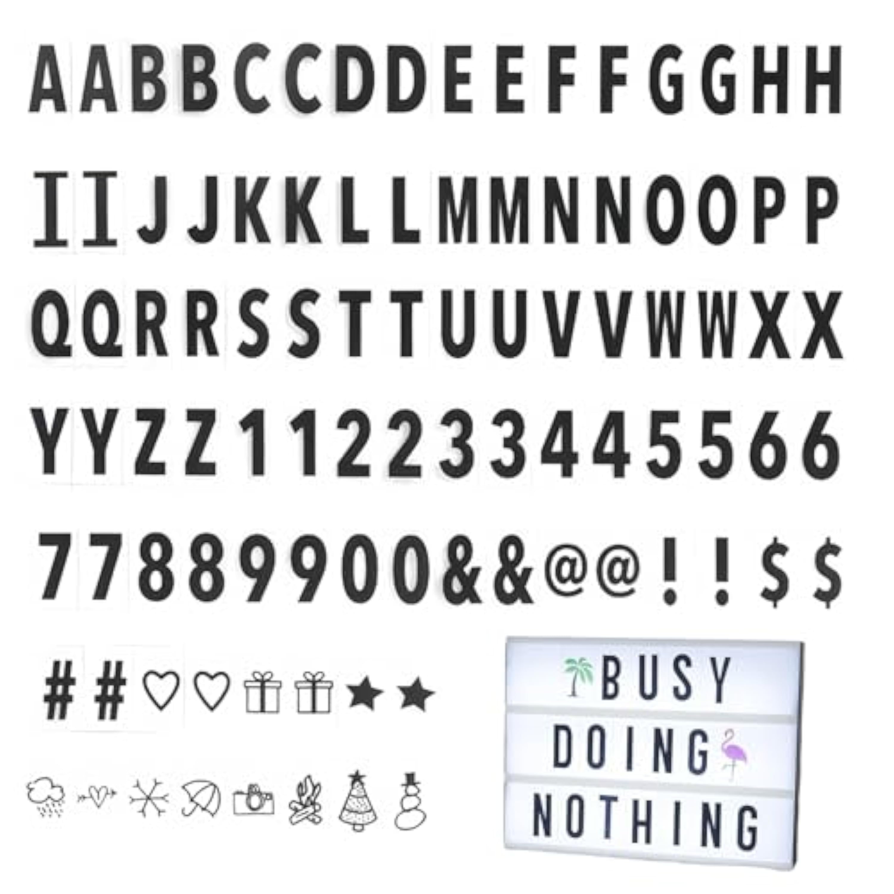 96 Piezas Letras para Caja de Luz, A4 DIY Letras Negras Letras y Números Luminosos Decorativos Números y Letras Símbolos Cinemáticos para Letras para Decorar Habitación/Regalo/Cumpleaños