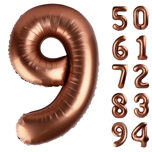 Image of Dark Brown 9 Balloon, Coffee Brown Number Balloons 40 Inch, 9th Giant Chocolate Birthday Decorations,19th 29th Party Decorations Supplies, Number 9 Balloon