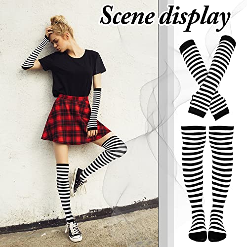 Image of Geyoga Arm Warmers Leg Warmers Striped Thigh High Socks Fingerless Gloves Stockings Christmas Halloween
