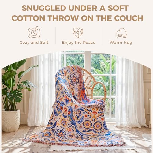 Image of LUTBM Boho Throw Blanket for Couch 50 inchx60 inch, Cotton Decorative Bed Throw