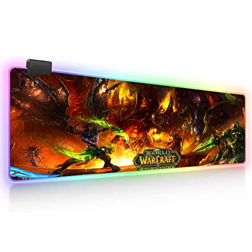 World of Warcraft RGB Soft Gaming Mouse Pad Large Oversized Glowing Led Extended Mousepad Non-Slip Rubber Base Computer Keyboard Pad Mat 31.5X 11.8in