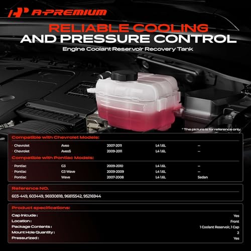 A-Premium Engine Coolant Overflow Recovery Reservoir Tank [with Cap] Compatible with Chevy Aveo Aveo5 2007-2011 & Pontiac G3 2009-2010, 1.6L - Front Side by A-premium - Used condition - Image 2