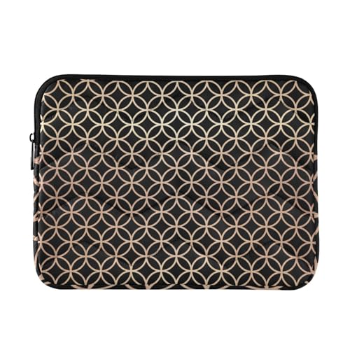 Housse pour ordinateur portable de 13 à 14 pouces en polyester noir et doré, motif cercles de créateur, mallette de transport pour ordinateur portable