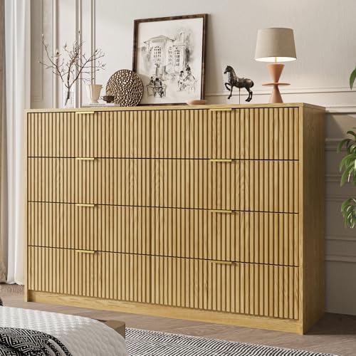 Image of MAISONARIA Dresser for Bedroom, 8 Drawer Double Dresser, Modern Chest of Drawers for Bedroom, Living Room, Entryway and Closet, 15.7 inch D x 55 inch W x 37.4 inch H, Natural