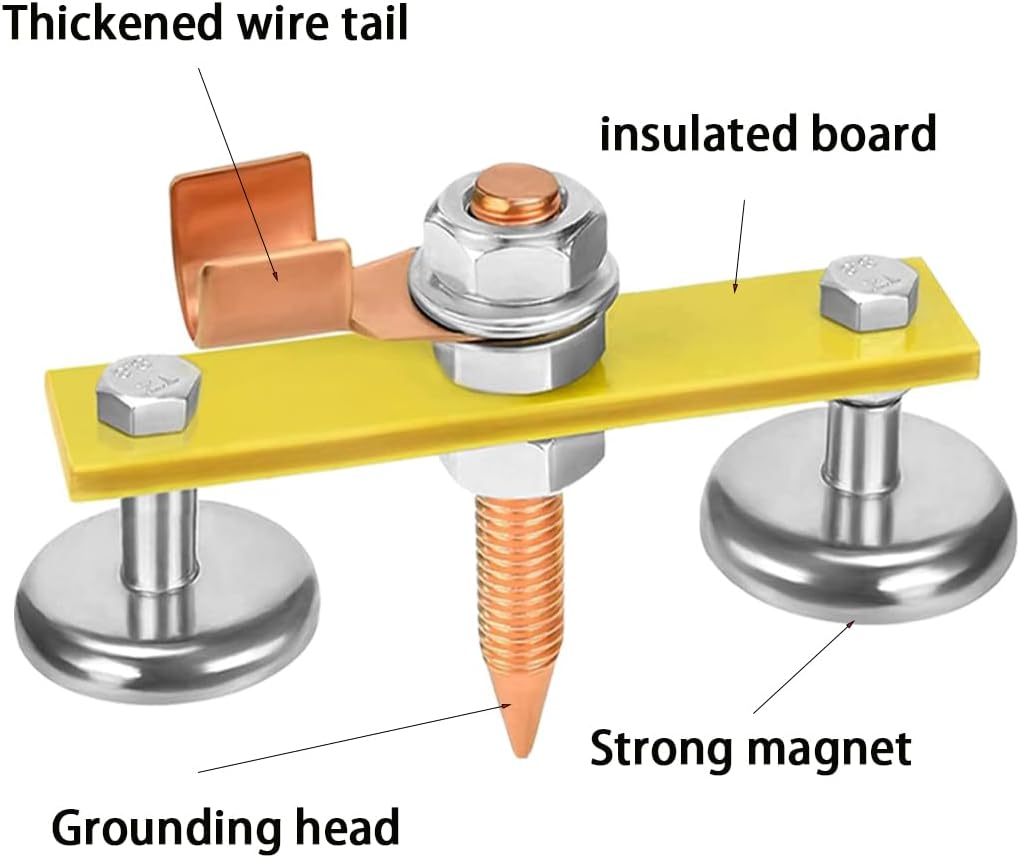 Upgrade Welding Magnetic Ground Clamp Strong Magnetism, Magnetic Welding Ground Head Support Ground Clamp Tools, Copper Tail Welding Accessories 4 Conductive Rods 8 Stability Clamps