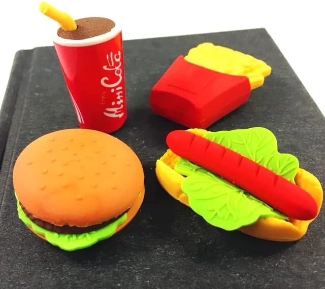 Image of AK Store (Pack of 4) 3D Cute Cartoon Shape Rubber Pencil Erasers, School Stationery for Kids, Boys Girls, Birthday Return Gifts (Fast Food)